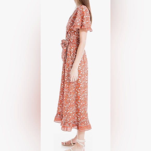 Max Studio Tie Waist Flutter Sleeve Midi Dress size L - Picture 3 of 6